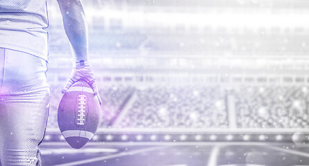 Image showing closeup American Football Player isolated on big modern stadium