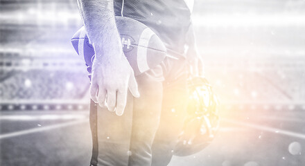 Image showing closeup American Football Player isolated on big modern stadium