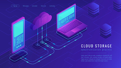 Image showing Isometric cloud storage landing page concept.