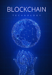 Image showing Blockchain technology futuristic hud banner with globe.