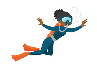 Image showing African-american scuba diver enjoying the dive.