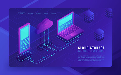 Image showing Isometric cloud storage landing page concept.