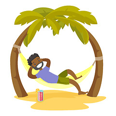 Image showing African-american man lying in hammock on the beach