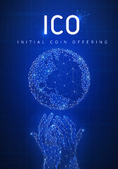 Image showing ICO initial coin offering futuristic hud banner with globe and h