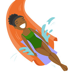 Image showing African-american woman having fun in waterpark.