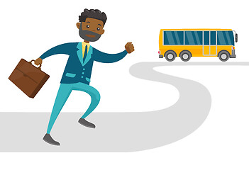 Image showing Black latecomer man running for the bus.