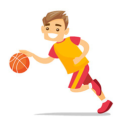 Image showing Young caucasian white playing basketball.