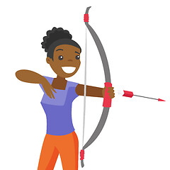 Image showing Black sportswoman holding bow and arrow.