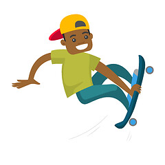 Image showing Black man riding a skateboard.