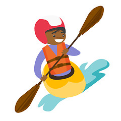 Image showing Young black woman riding a kayak.