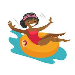 Image showing African-american woman having fun in waterpark.