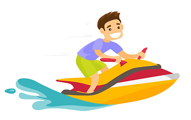 Image showing Caucasian white man riding a jet ski scooter.