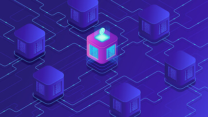 Image showing Isometric blockchain cryptocurrency and data transfer concept.