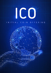 Image showing ICO initial coin offering futuristic hud banner with globe in a 