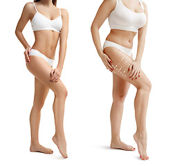 Image showing Two young thick and thin women have different figures