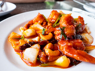 Image showing Thai food, prawns with cashew nuts