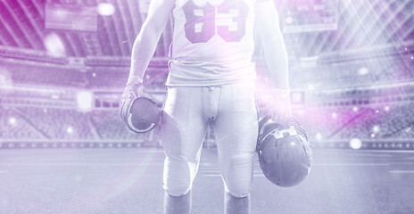 Image showing closeup American Football Player isolated on big modern stadium