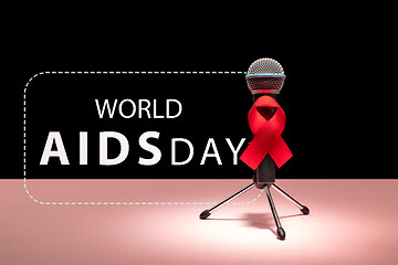 Image showing Aids Awareness Sign Red Ribbon. World Aids Day concept.