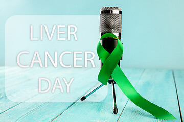 Image showing Liver Cancer and Hepatitis B - HVB Awareness month ribbon, Emerald Green or Jade ribbon