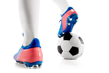 Image showing legs of soccer player close-up isolated on white