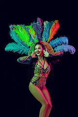 Image showing Beautiful young woman in carnival peacock costume