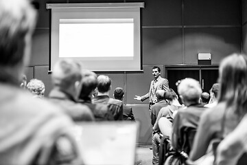 Image showing Business speaker giving a talk at business conference meeting event.