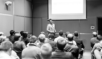 Image showing Business speaker giving a talk at business conference meeting event.