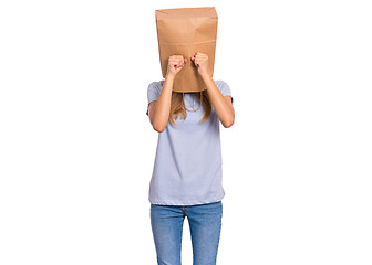 Image showing Girl with paper bag over head