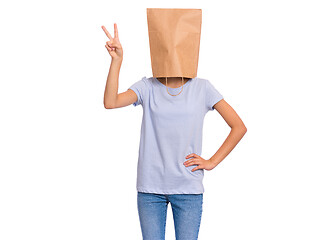 Image showing Girl with paper bag over head