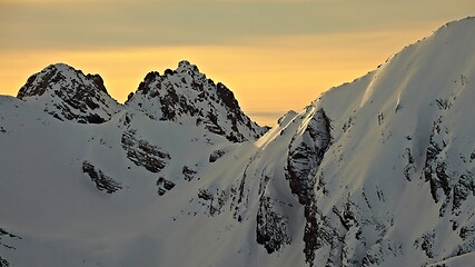 Image showing Mountains with snow in dusk