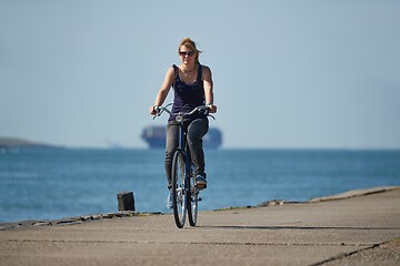 Image showing Cycling along Dutch shores