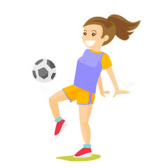 Image showing Young caucasian white woman playing football.