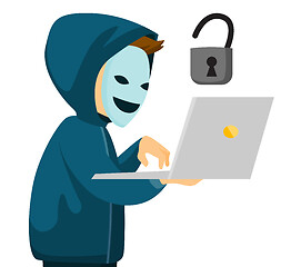 Image showing A hacker holding a laptop.