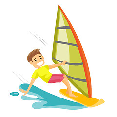 Image showing White man rushing on a windsurfing board.