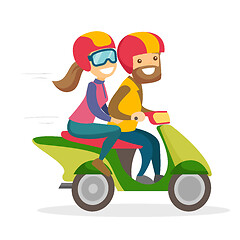 Image showing A man and a woman riding a motorcycle.