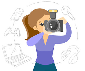 Image showing White woman making a photo with modern camera