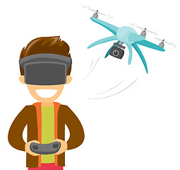 Image showing A man in virtual reality hradset controlling a drone