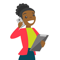 Image showing Black businesswoman negotiating on smartphone