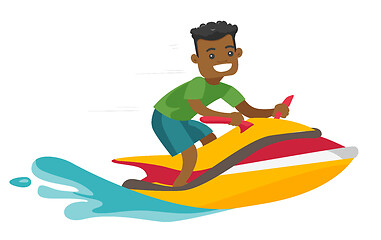 Image showing Black man riding a jet ski scooter.