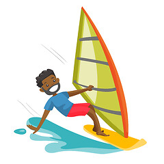 Image showing Black man rushing on a windsurfing board.