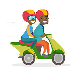 Image showing A man and a woman riding a motorcycle.