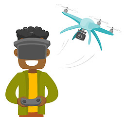 Image showing A man in virtual reality hradset controlling a drone