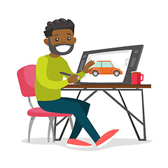 Image showing A black man graphic designer works at the office desk.