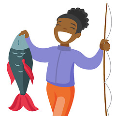 Image showing Black fisherwoman holding fish.