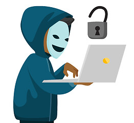 Image showing A hacker holding a laptop.