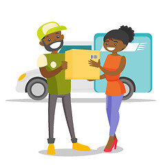 Image showing A courier delivering a package to a woman.