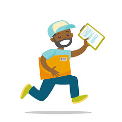 Image showing A courier running to deliver a package.