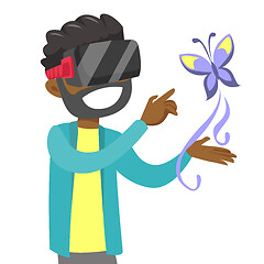 Image showing Black man in VR headset uses augmented technology.