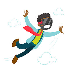 Image showing A black man in virtual reality headset flying in the air.