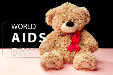 Image showing Aids Awareness Sign Red Ribbon. World Aids Day concept.